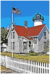 American Flags Waving By West Chop Light - Digital Painting